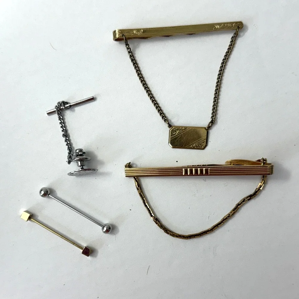 Lot Of 5 Vintage Tie Bars Tie Tack Men's Hickok, Simmon, Sterling Silver Signed